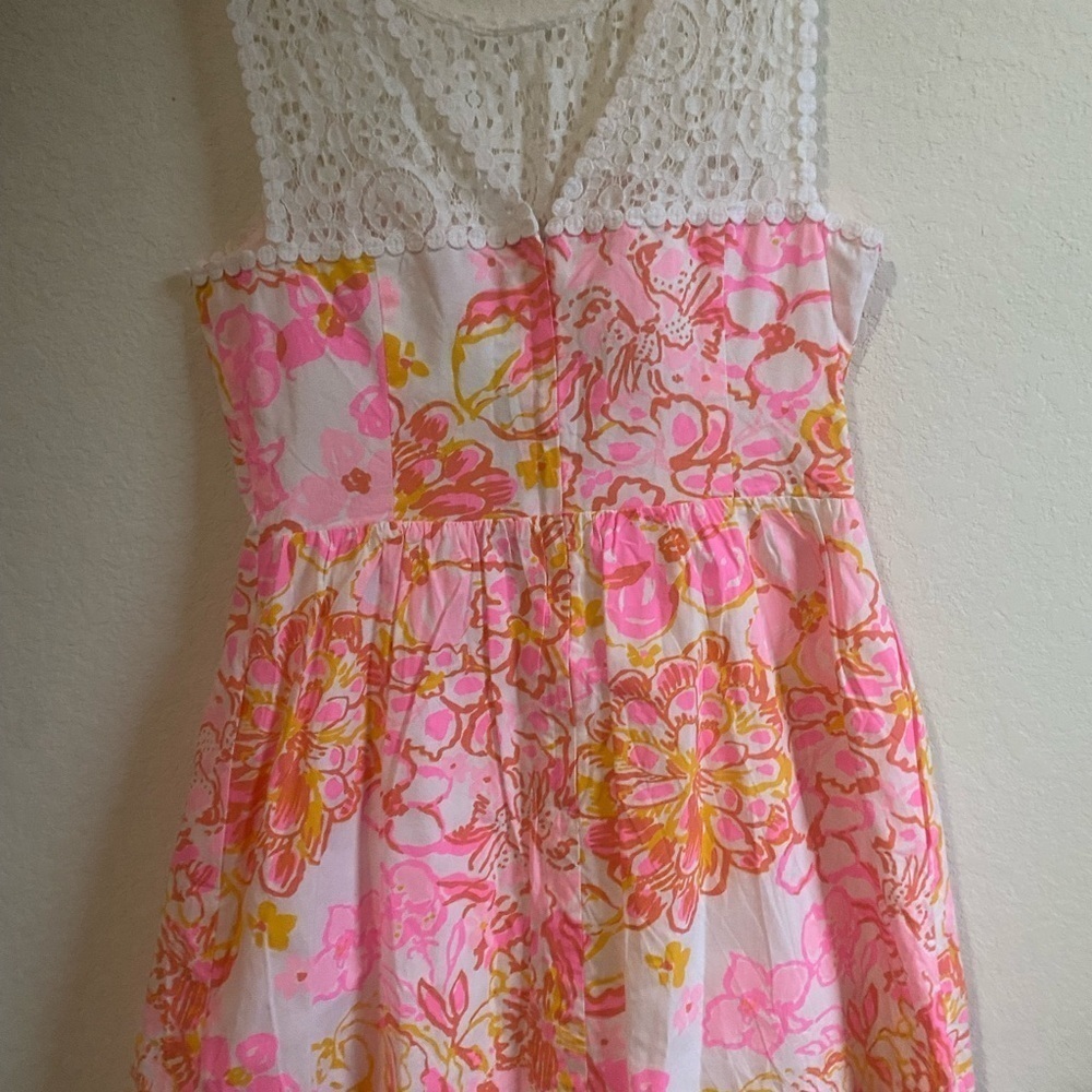 Lilly Pulitzer Reagan Happiness Pink Tropical Babydoll Fit Flare Dress Pockets 8 - Picture 11 of 15